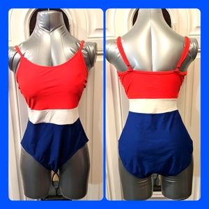 5/$25 Catalina swimsuit M (8-10), red, white & blue. Worn once. *See description